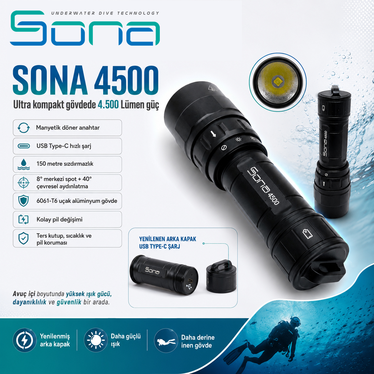 SONA 4500 Dalış Feneri - Görsel 7